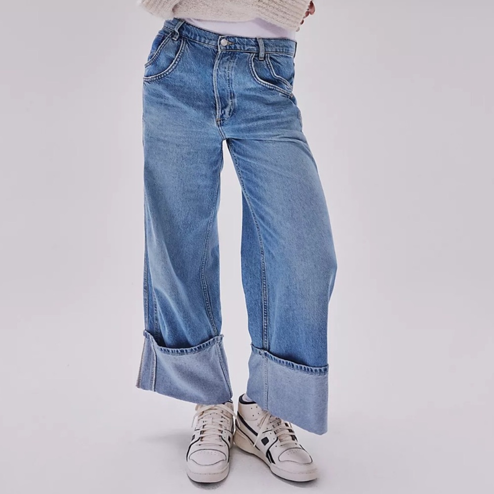 We The Free Light Blue Wide Leg Cuffed Jeans